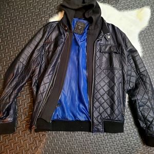 GUESS Zip-Out Hood Faux-Leather Jacket
